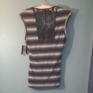 Gray Striped Sleeveless Dress with Lace Back